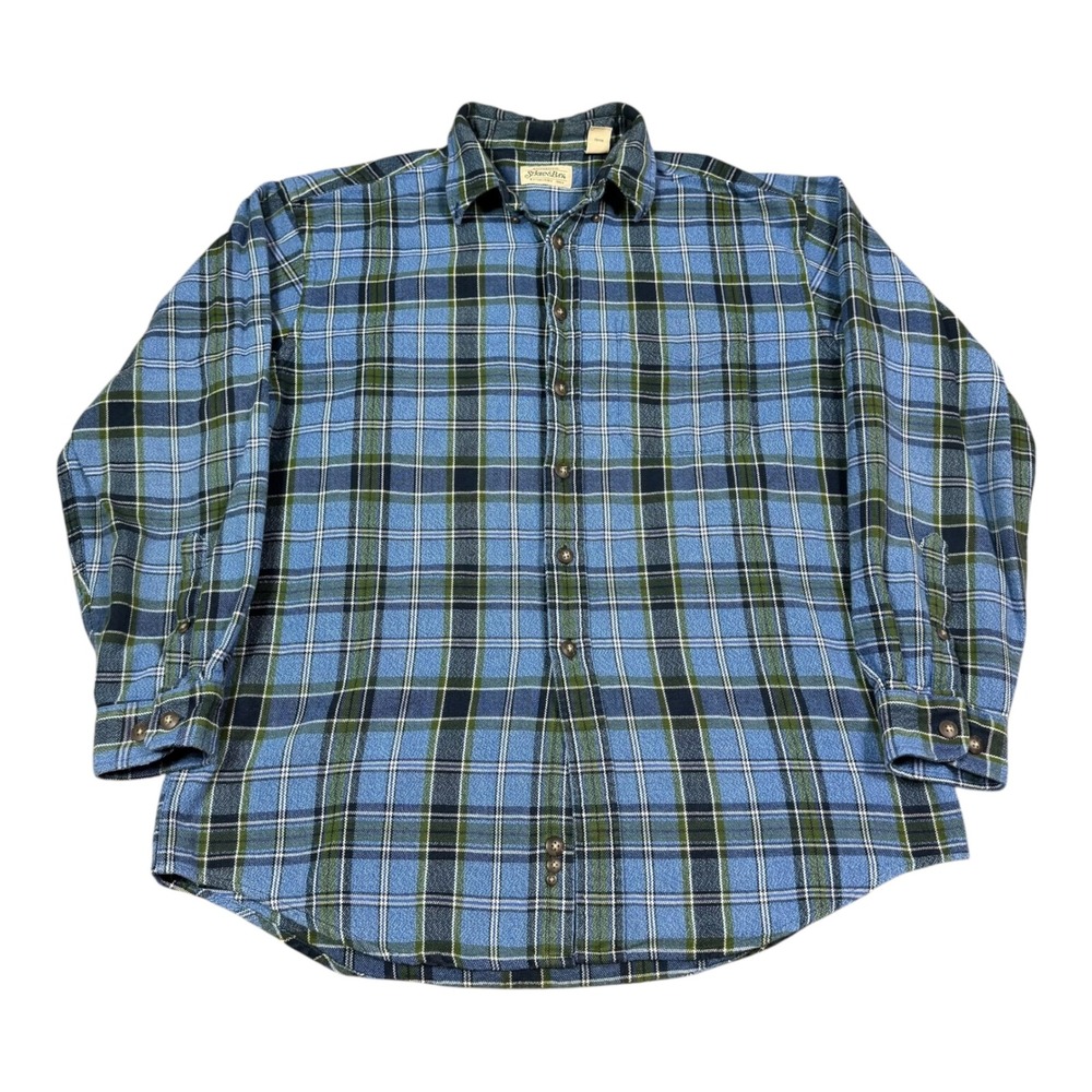 Vintage St. John's‎ Bay Blue Green Flannel Plaid Button Down Men's Large Tall